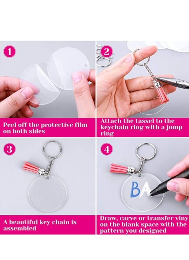 SYOSI - Tassel Keychain and Acrylic Circle, Acrylic Blanks and Tassel Keychain Pendant Acrylic Transparent Circle Discs and Tassel Keyring Set for Diy Projects and Crafts 90pcs - Image 1