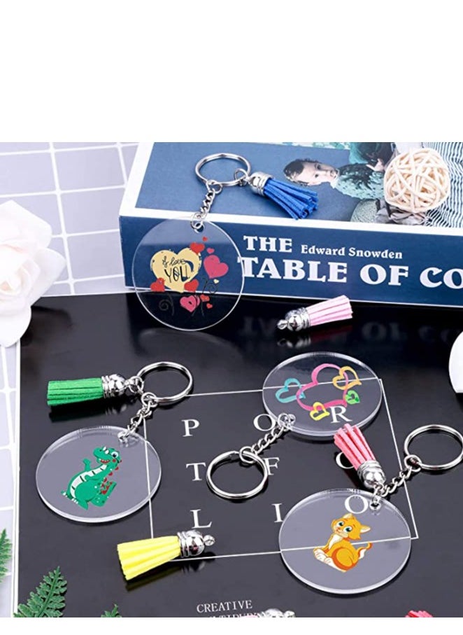 SYOSI - Tassel Keychain and Acrylic Circle, Acrylic Blanks and Tassel Keychain Pendant Acrylic Transparent Circle Discs and Tassel Keyring Set for Diy Projects and Crafts 90pcs - Image 1