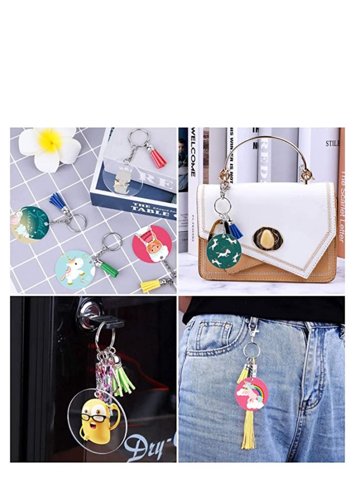 SYOSI - Tassel Keychain and Acrylic Circle, Acrylic Blanks and Tassel Keychain Pendant Acrylic Transparent Circle Discs and Tassel Keyring Set for Diy Projects and Crafts 90pcs - Image 1