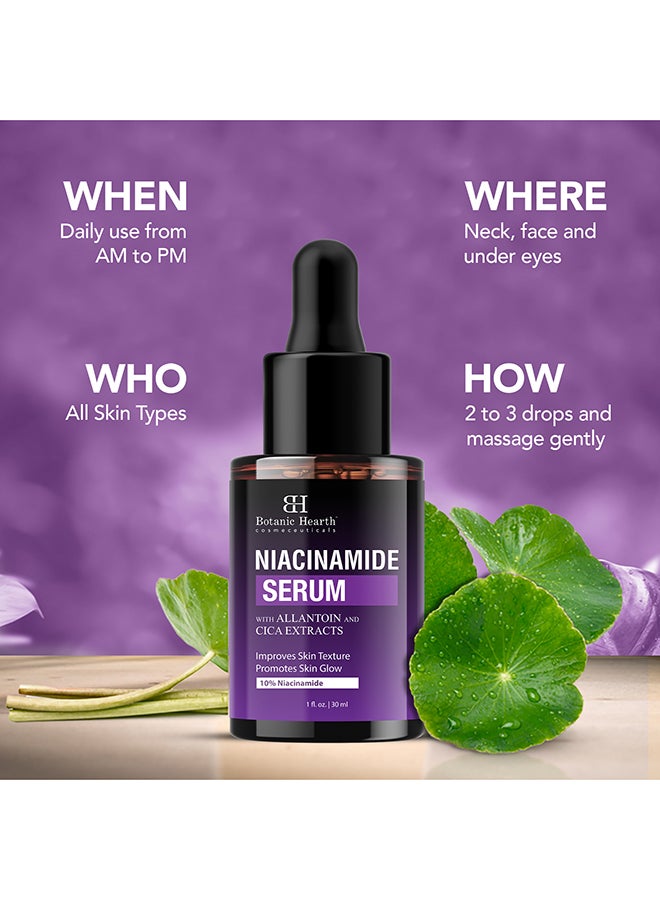 Botanic Hearth 10% Niacinamide Face Serum with Allantoin, Zinc PCA, Cica & Hyaluronic Acid | Minimize Pores, Correct Dark Spots, Even Skin Tone | All Skin Types | For Women & Men | 1 fl oz - Image 5