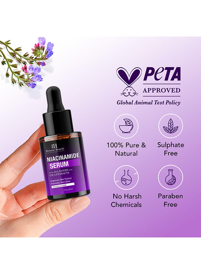 Botanic Hearth 10% Niacinamide Face Serum with Allantoin, Zinc PCA, Cica & Hyaluronic Acid | Minimize Pores, Correct Dark Spots, Even Skin Tone | All Skin Types | For Women & Men | 1 fl oz - Image 2