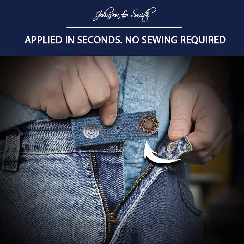 Johnson Smith Waistband Extenders by Johnson & Smith | Button Extender for Pants | Denim Material | Pack of 5 Shades | Premium Metal Buttons | 2 Button Holes | Button Extender for Jeans - Image 5