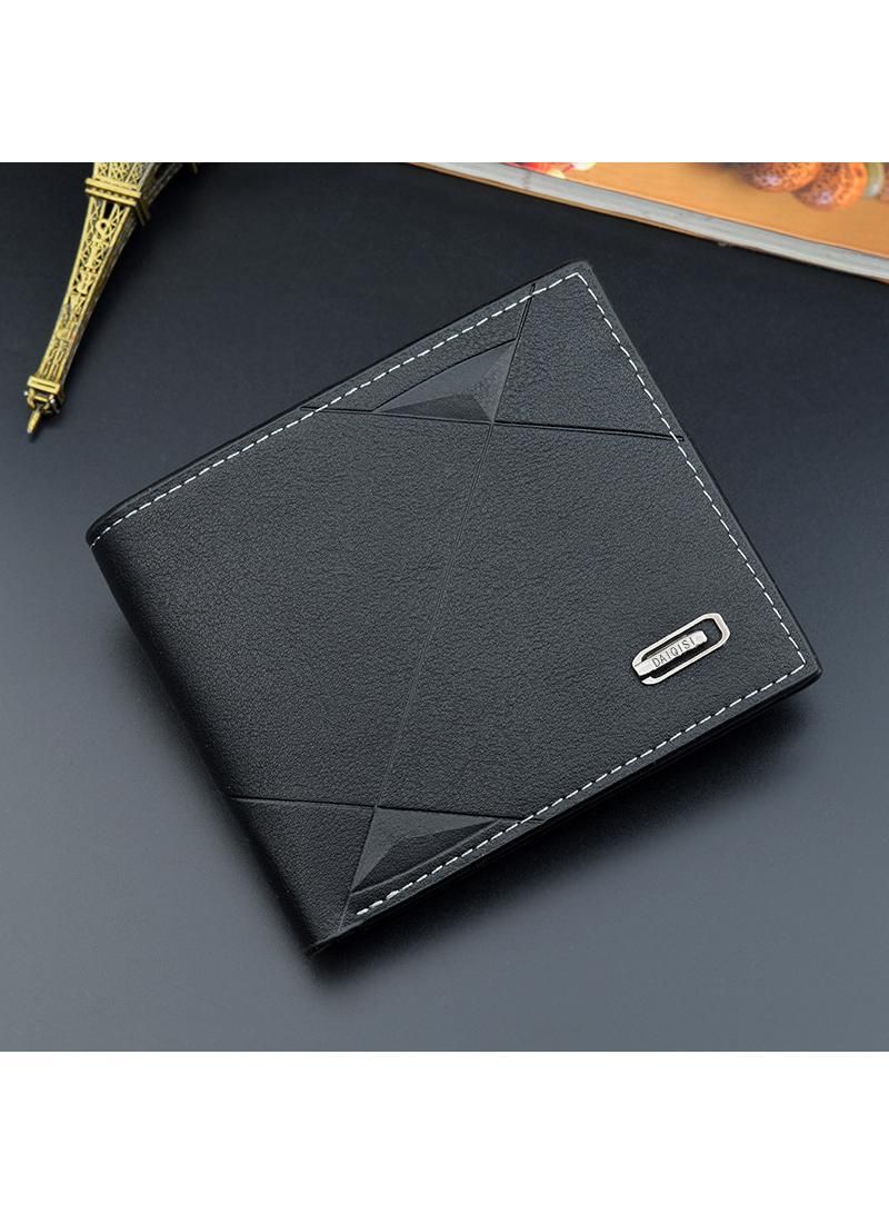 Black Short Bifold Faux Leather Masculina Billetera Credit ID Card Holder Wallet Billfold Purse Clutch Solid Hombre Business Slim - Image 1