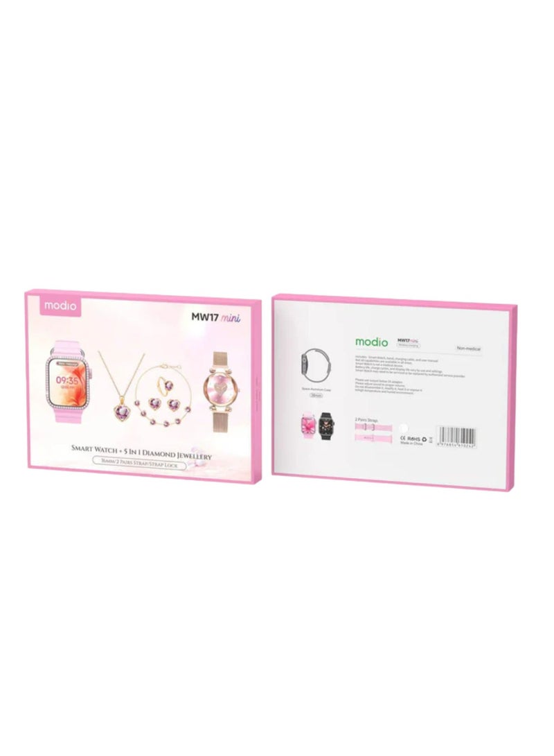 موديو ساعة ذكية صغيرة MW17 مزودة بمجوهرات ألماس 5 في 1، وجهاز تتبع اللياقة البدنية، ومعدل ضربات القلب، ووضع الرياضة، ومقاومة للماء، ومتوافقة مع نظامي Android وiOS - تصميم أنيق - Image 3