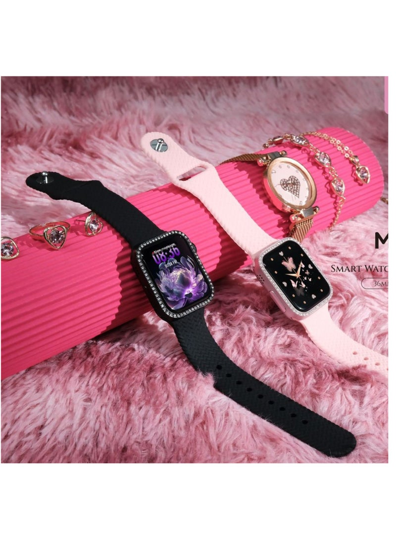 موديو ساعة ذكية صغيرة MW17 مزودة بمجوهرات ألماس 5 في 1، وجهاز تتبع اللياقة البدنية، ومعدل ضربات القلب، ووضع الرياضة، ومقاومة للماء، ومتوافقة مع نظامي Android وiOS - تصميم أنيق - Image 1