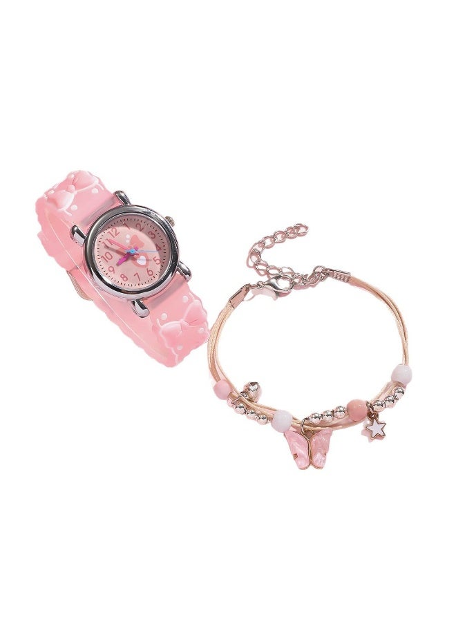 Cute Pink Bow Kids Watch with Bracelet – Easy-to-Read Analog Design with Heart Dial – Girls' Fashion Watch - Image 5