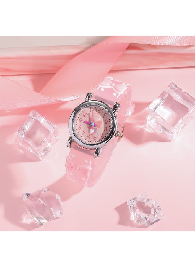 Cute Pink Bow Kids Watch with Bracelet – Easy-to-Read Analog Design with Heart Dial – Girls' Fashion Watch - Image 4