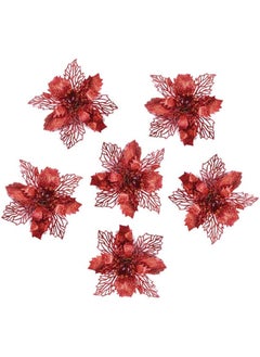 ACLIX 12 Pcs Glitter Poinsettia Flowers Artificial - Christmas Red Poinsettia Decorations Tree Flowers Ornaments for Xmas/Holiday/Seasonal/Wedding Decor Red  - Image 3