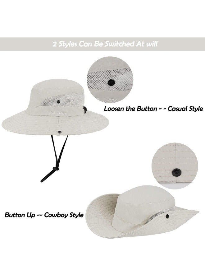 NIBEMINENT Women's Outdoor UV-Protection-Foldable Sun-Hats Mesh Wide-Brim Beach Fishing Hat with Ponytail-Hole - Image 3