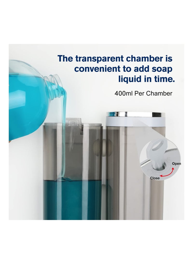 Zikra 3 قطع موزع صابون مثبت على الحائط، مجموعة موزع صابون سائل شفاف للشامبو، موزع صابون يدوي مثبت على الحائط بالغراء أو البراغي، موزع بلسم للفنادق والحمامات والمطابخ - Image 3