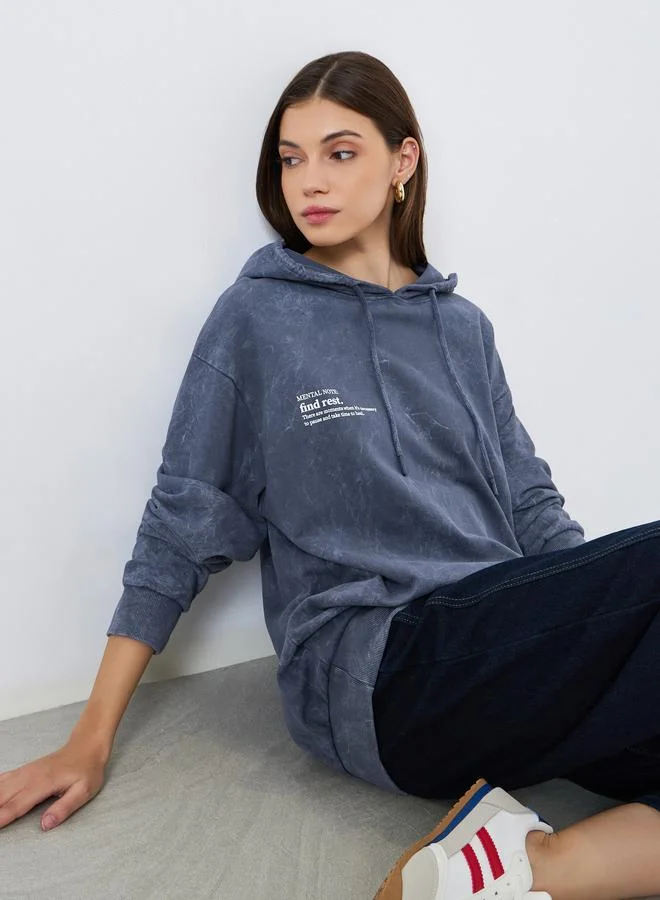 Styli  Women Acid Wash Relaxed Fit Longline Hoodie for Women | Best Price UAE