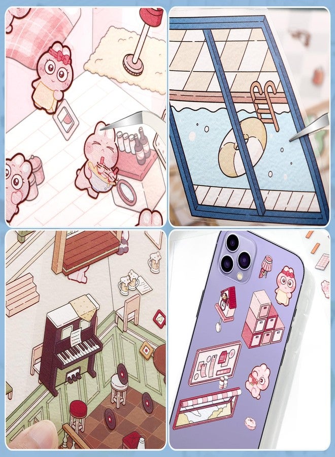 Draupnir 4 Sets DIY 3D House Stickers, Fun DIY Stickers Scene Make Your Own Supermarket, Coffee Shop, Restaurant, Cute 3D Cartoon Scene Sticker Set for Relief Stress Pass The Time - Image 3