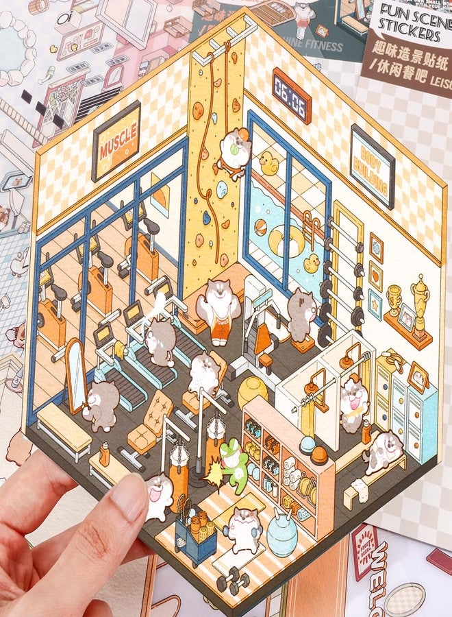 Draupnir 4 Sets DIY 3D House Stickers, Fun DIY Stickers Scene Make Your Own Supermarket, Coffee Shop, Restaurant, Cute 3D Cartoon Scene Sticker Set for Relief Stress Pass The Time - Image 5