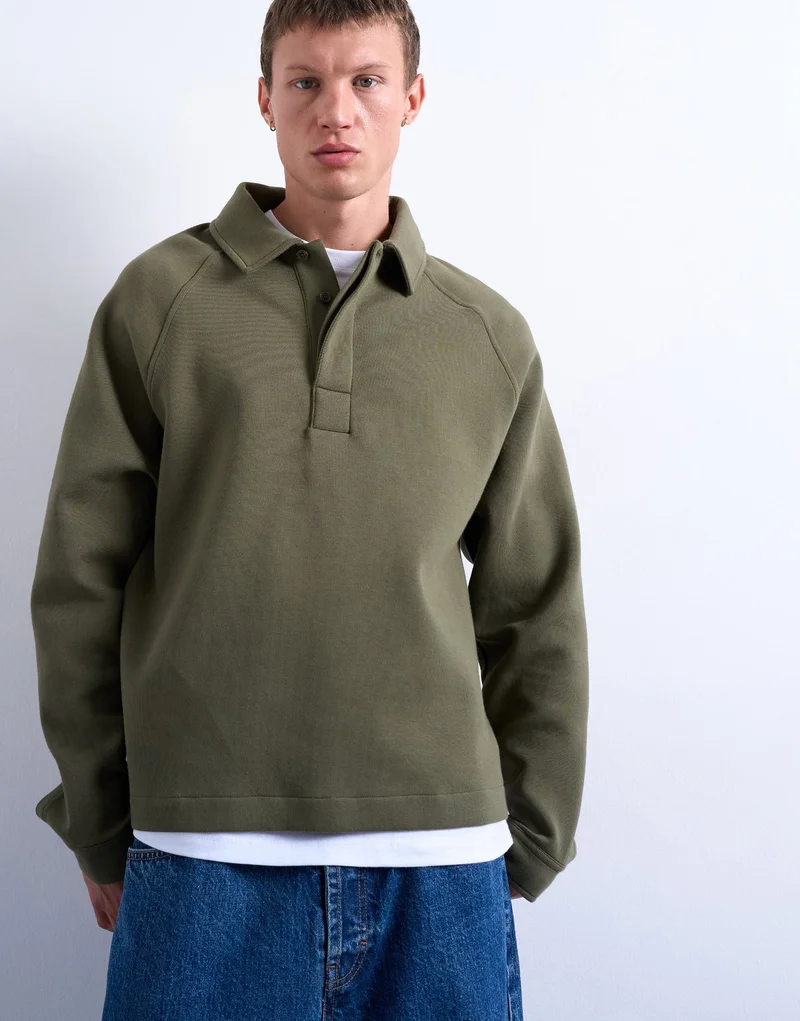 TOPMAN Oversized Fit Khaki Neoprene Polo