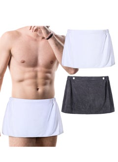 Excefore Towel Pants, Wearable Bath Towel Wrap for Men and Boys, 2 Pack, Soft Microfiber After Shower Towel Wrap Short Pants with Snap Closure, Perfect for Bathroom, Pool, Beach, Spa, Sauna (Grey, White)  - Image 1