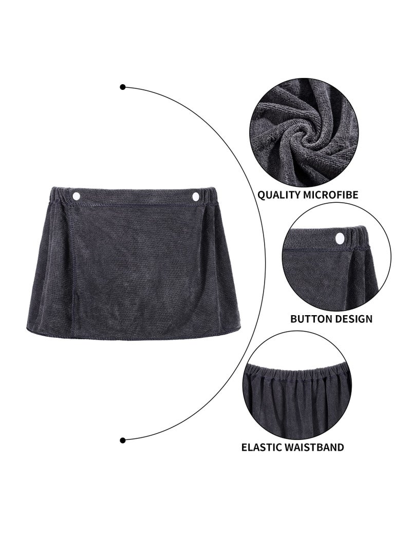 Excefore Towel Pants, Wearable Bath Towel Wrap for Men and Boys, 2 Pack, Soft Microfiber After Shower Towel Wrap Short Pants with Snap Closure, Perfect for Bathroom, Pool, Beach, Spa, Sauna (Grey, White)  - Image 2