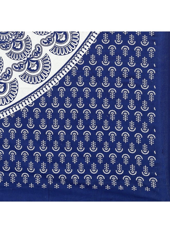 راجاستانكارت ملاءة سرير مزدوجة من RajasthaniKart® مصنوعة من القطن الخالص بنسبة 100% 144TC مع غطائي وسادة (ملاءة سرير مزدوجة من القطن، رانغولي أزرق)  - Image 2