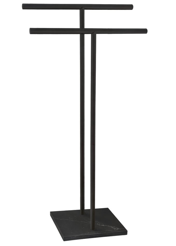 40 INCH FREESTANDING TOWEL RACK FOR BATHROOM FLOOR DOUBLET SHAPE BATH SHEET HOLDER WITH MARBLE DESIGN BASE STANDING TOWEL BAR NEXT TO TUB OR SHOWER TOWEL HOLDER STAND SUS304 MATTE BLACK