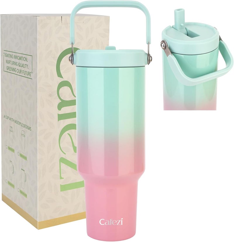Cafezi 40oz Stainless Steel Vacuum Insulated Tumbler with Lid & Straw - Double-Wall Thermal Water Bottle for Hot & Cold Drinks, Leakproof Travel Mug with Handle, Fits Cup Holder, Ideal Home, Outdoor - Image 1