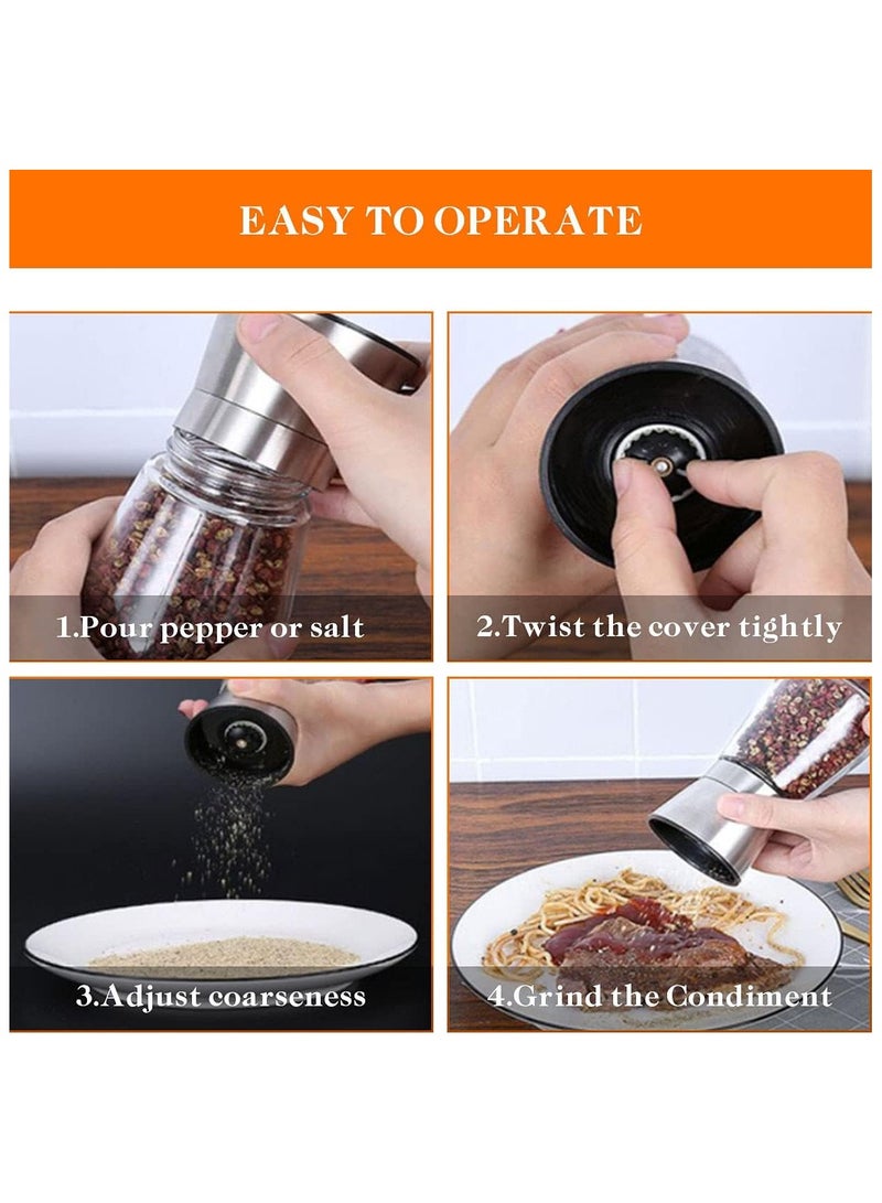 INFLUX Salt and Pepper Grinder, 2-Pack Stainless Steel Salt & Pepper Grinders Refillable Set with Adjustable Coarseness for Sea Salt, Black Peppercorn, Spices (2 Pack) - Image 5