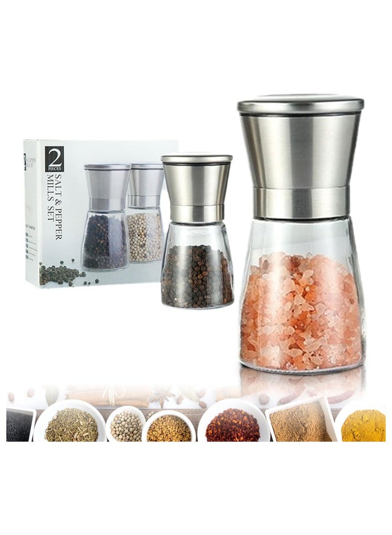 INFLUX Salt and Pepper Grinder, 2-Pack Stainless Steel Salt & Pepper Grinders Refillable Set with Adjustable Coarseness for Sea Salt, Black Peppercorn, Spices (2 Pack) - Image 1