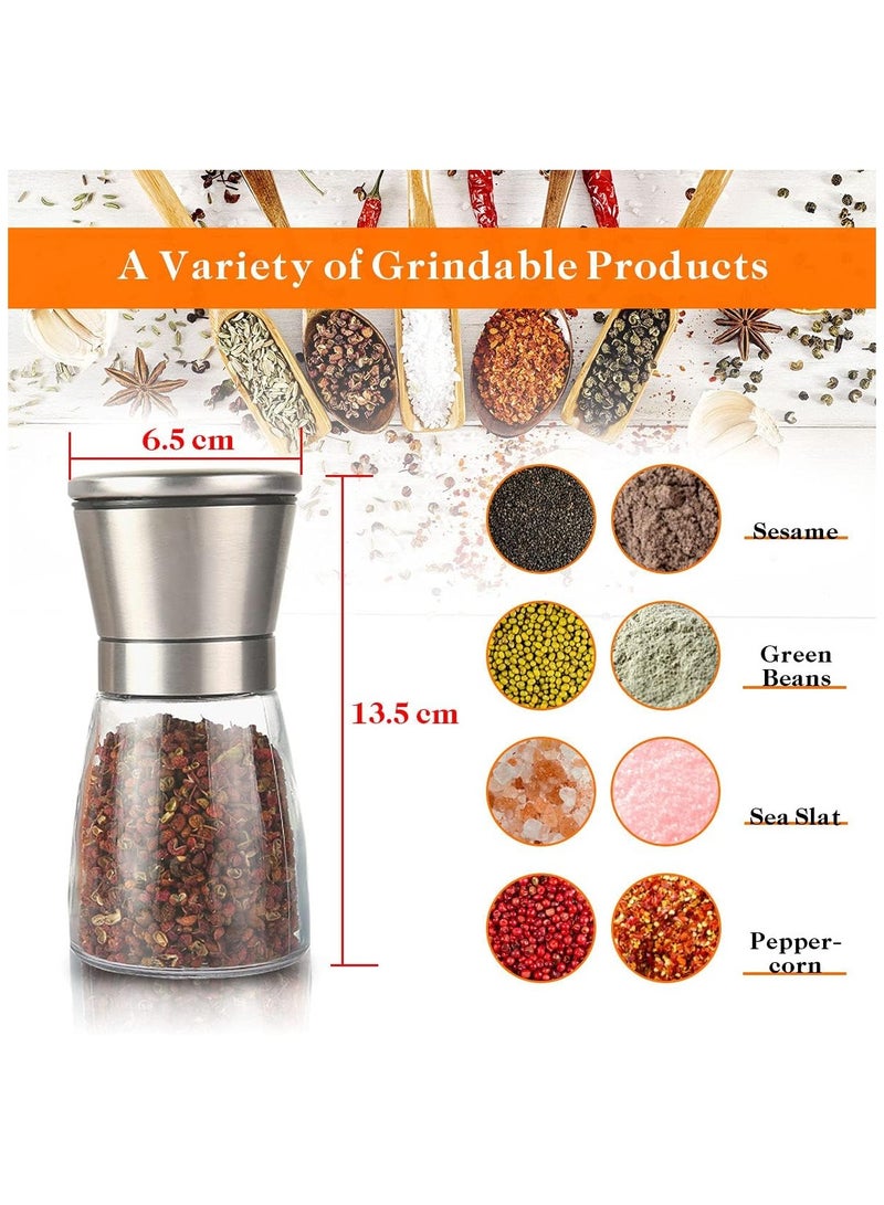 INFLUX Salt and Pepper Grinder, 2-Pack Stainless Steel Salt & Pepper Grinders Refillable Set with Adjustable Coarseness for Sea Salt, Black Peppercorn, Spices (2 Pack) - Image 3