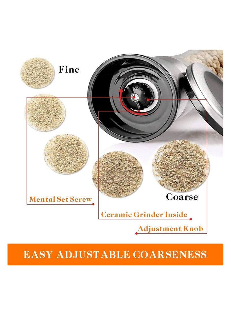 INFLUX Salt and Pepper Grinder, 2-Pack Stainless Steel Salt & Pepper Grinders Refillable Set with Adjustable Coarseness for Sea Salt, Black Peppercorn, Spices (2 Pack) - Image 4