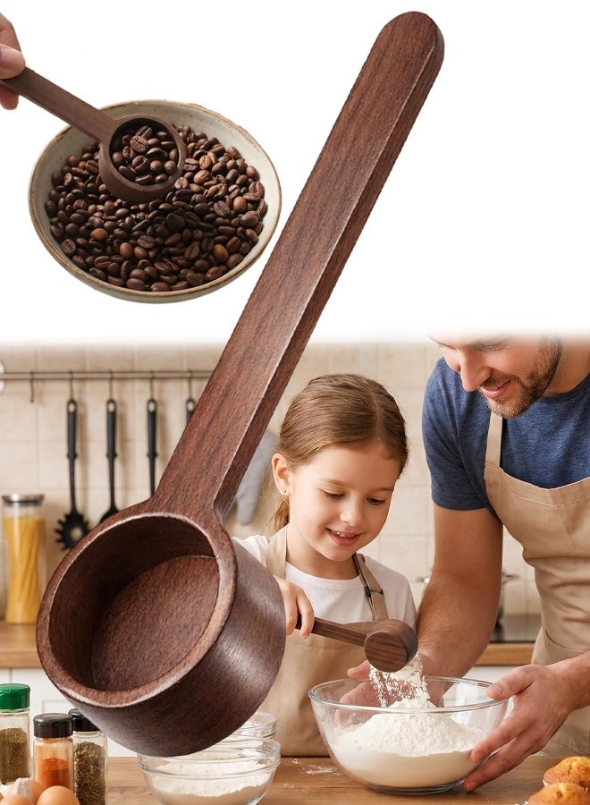 مغرفة قياس خشبية من خشب الجوز للقهوة، مناسبة لحبوب البن والشاي والتوابل - Image 1
