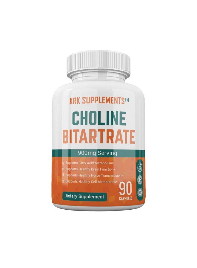KRK SUPPLEMENTS 1 Pack Choline Bitartrate 900mg Per Serving 90 Capsules KRK Supplements - Image 1