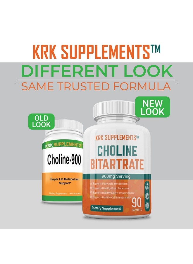 KRK SUPPLEMENTS 1 Pack Choline Bitartrate 900mg Per Serving 90 Capsules KRK Supplements - Image 2