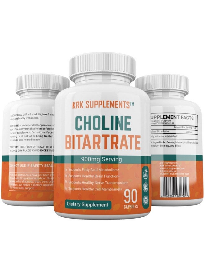KRK SUPPLEMENTS 1 Pack Choline Bitartrate 900mg Per Serving 90 Capsules KRK Supplements - Image 5