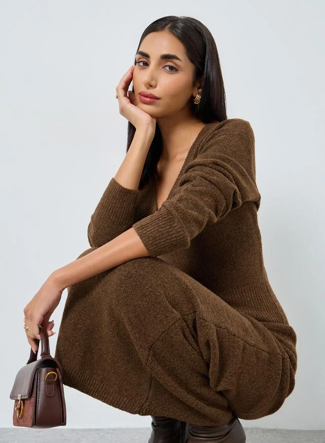 ستايلي فستان طويل محبوك بأكمام طويلة