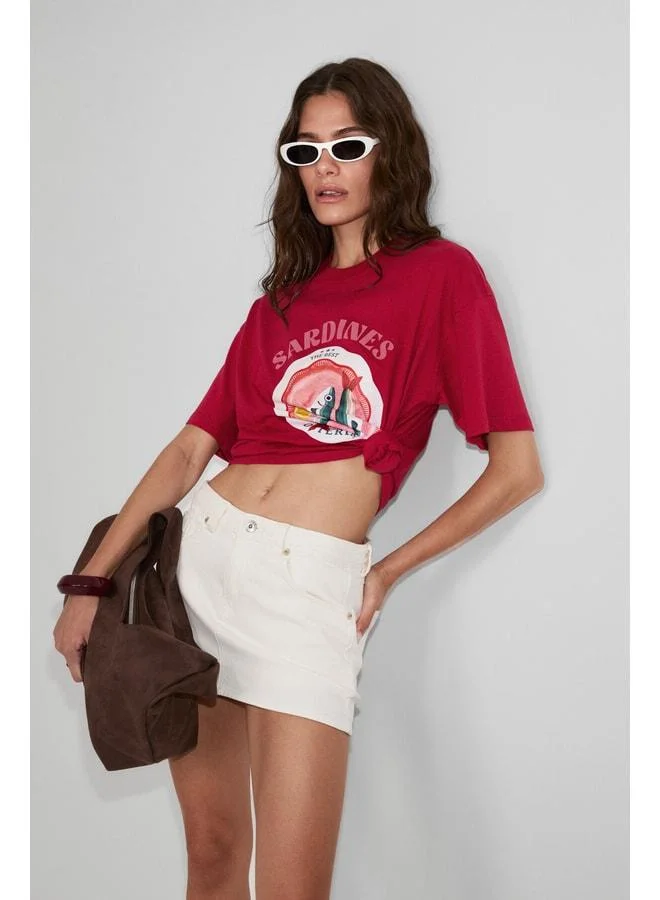 GRIMELANGE SARDI Women's Soft Fabric 100% Organic Cotton Print Detailed Red T-Shirt.