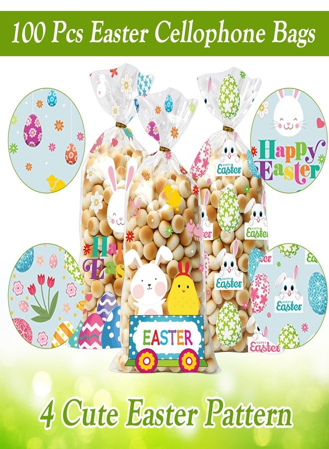 GOMANCHE Easter Cellophane Bags, 100pcs Easter Treat Bags with Gold Twist Ties for Kids Easter Party Favor Supplies - Image 3