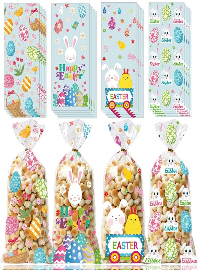 GOMANCHE Easter Cellophane Bags, 100pcs Easter Treat Bags with Gold Twist Ties for Kids Easter Party Favor Supplies - Image 1