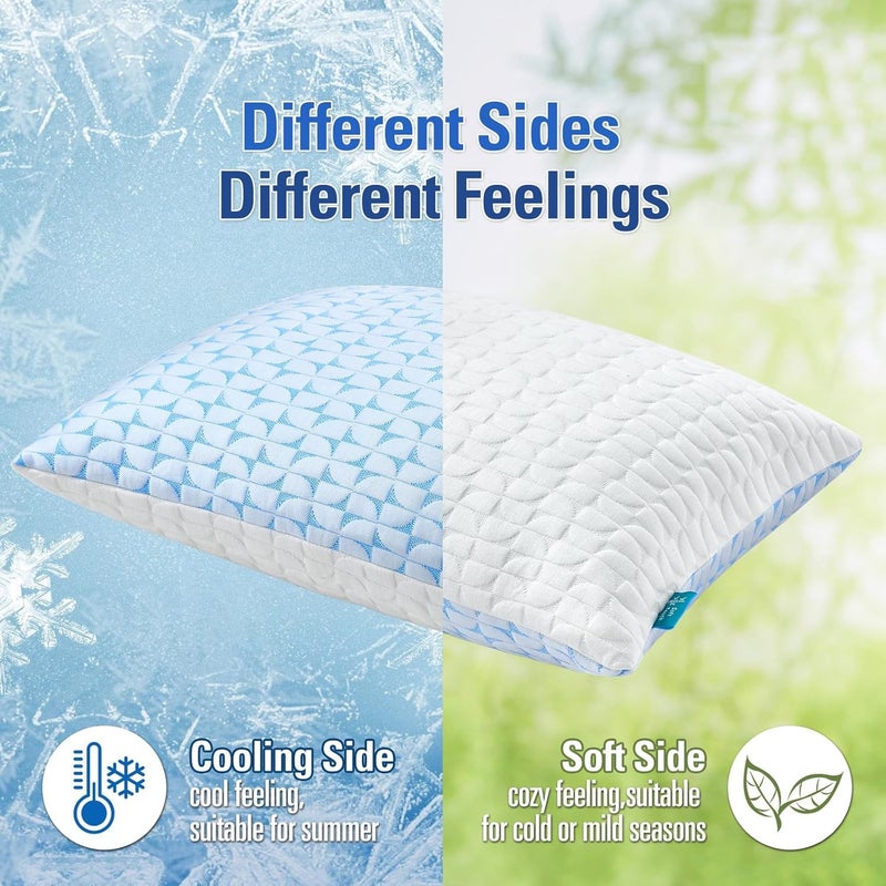 QUTOOL Firm Pillow Shredded Memory Foam, Cooling Pillow for Hot Sleeper, Adjustable Bed Pillow for Side Back Stomach Sleepers, Washable Cover, CertiPUR-US Certified, Queen Size Set of 2 - Image 4