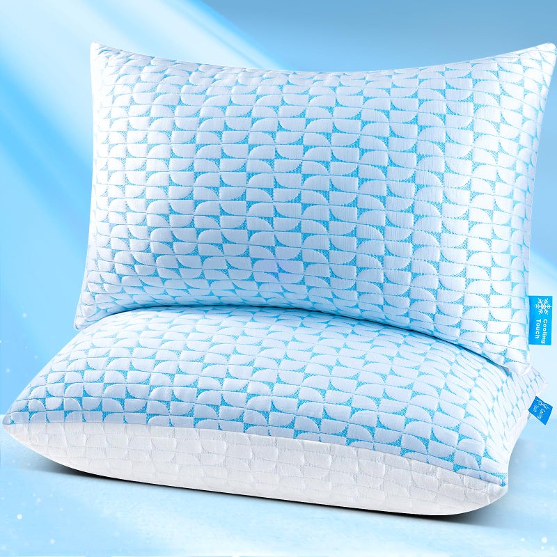 QUTOOL Firm Pillow Shredded Memory Foam, Cooling Pillow for Hot Sleeper, Adjustable Bed Pillow for Side Back Stomach Sleepers, Washable Cover, CertiPUR-US Certified, Queen Size Set of 2 - Image 1