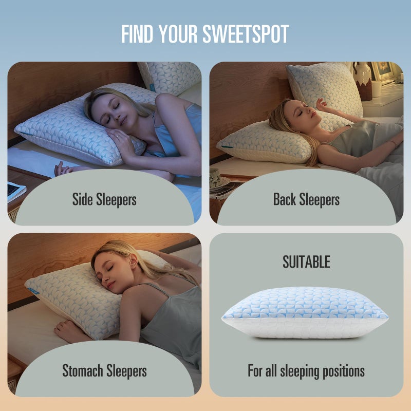 QUTOOL Firm Pillow Shredded Memory Foam, Cooling Pillow for Hot Sleeper, Adjustable Bed Pillow for Side Back Stomach Sleepers, Washable Cover, CertiPUR-US Certified, Queen Size Set of 2 - Image 5