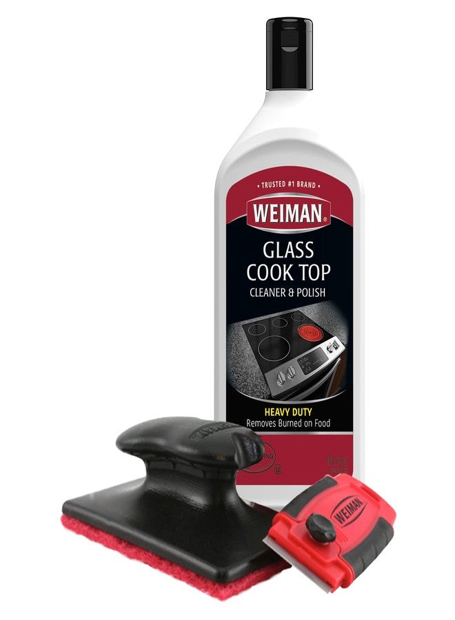 Weiman Glass Cooktop Cleaner Kit - Remove Burned on Food, Grease & Grime and Polish Stovetop, Ceramic & Induction, Streak Free, Cleaning Supplies, 20 Oz, Scrubbing Pad, Razor Scraper - Image 1