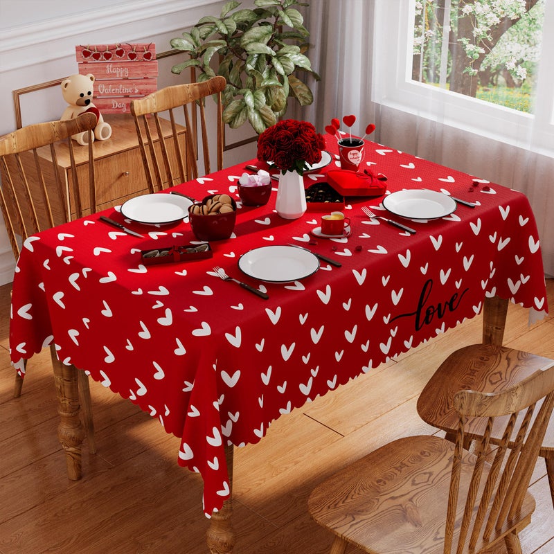 Siilues Valentines Tablecloth Rectangle 60x84 Inch, Washable Red Love Hearts Valentines Day Tablecloth Waterproof Scalloped Edge Dining Table Cloth Sweet Home Party Decorations - Image 3
