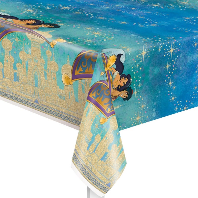 Unique Multicolor Plastic Disney Aladdin Rectangular Table Cover (54"x84") 1 Count - Reusable & Easy Cleanup, Perfect for Aladdin Fans and Disney Themed Birthday Celebrations - Image 1