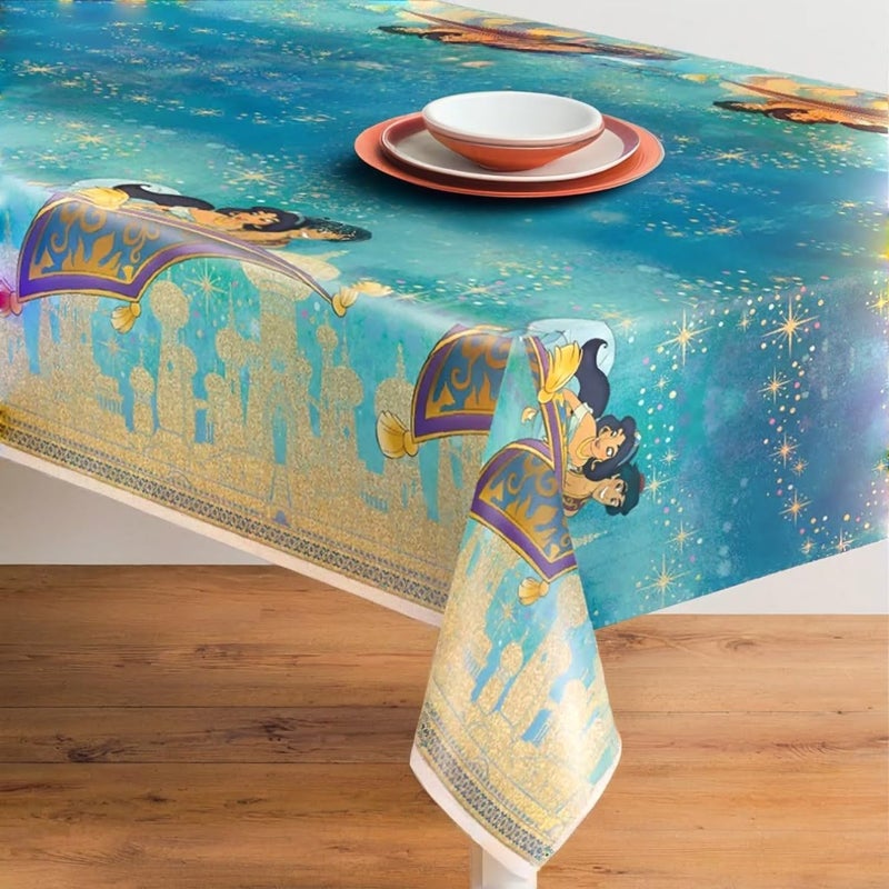 Unique Multicolor Plastic Disney Aladdin Rectangular Table Cover (54"x84") 1 Count - Reusable & Easy Cleanup, Perfect for Aladdin Fans and Disney Themed Birthday Celebrations - Image 3