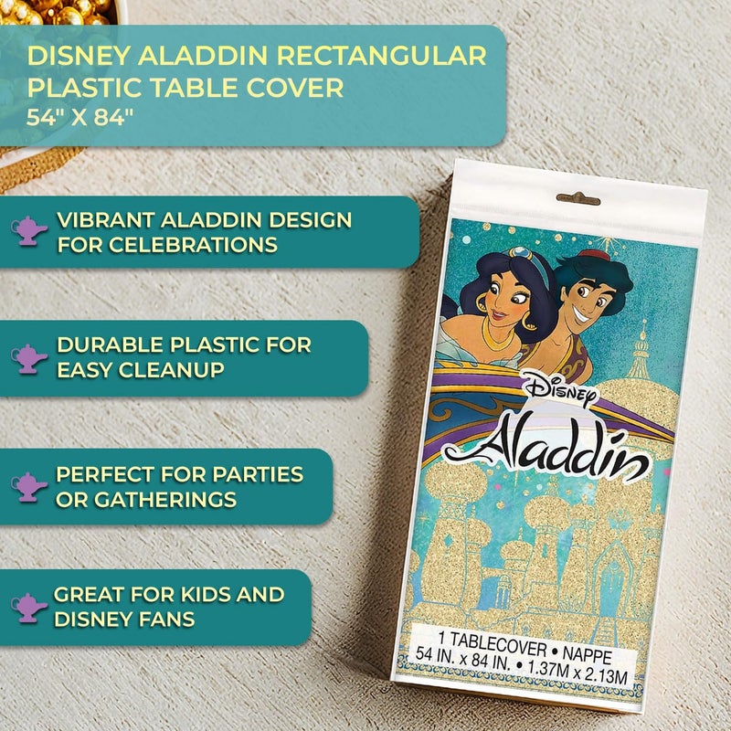 Unique Multicolor Plastic Disney Aladdin Rectangular Table Cover (54"x84") 1 Count - Reusable & Easy Cleanup, Perfect for Aladdin Fans and Disney Themed Birthday Celebrations - Image 5