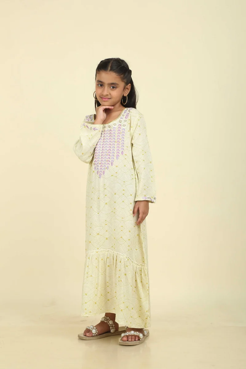 HANA & SARA Trendy Luxe Printed Arabic Jalabiya Dress For Girls