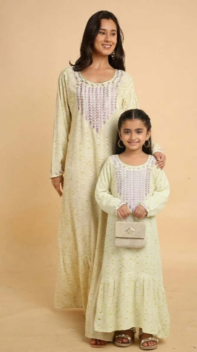 HANA & SARA Trendy Luxe Printed Arabic Jalabiya Dress For Girls