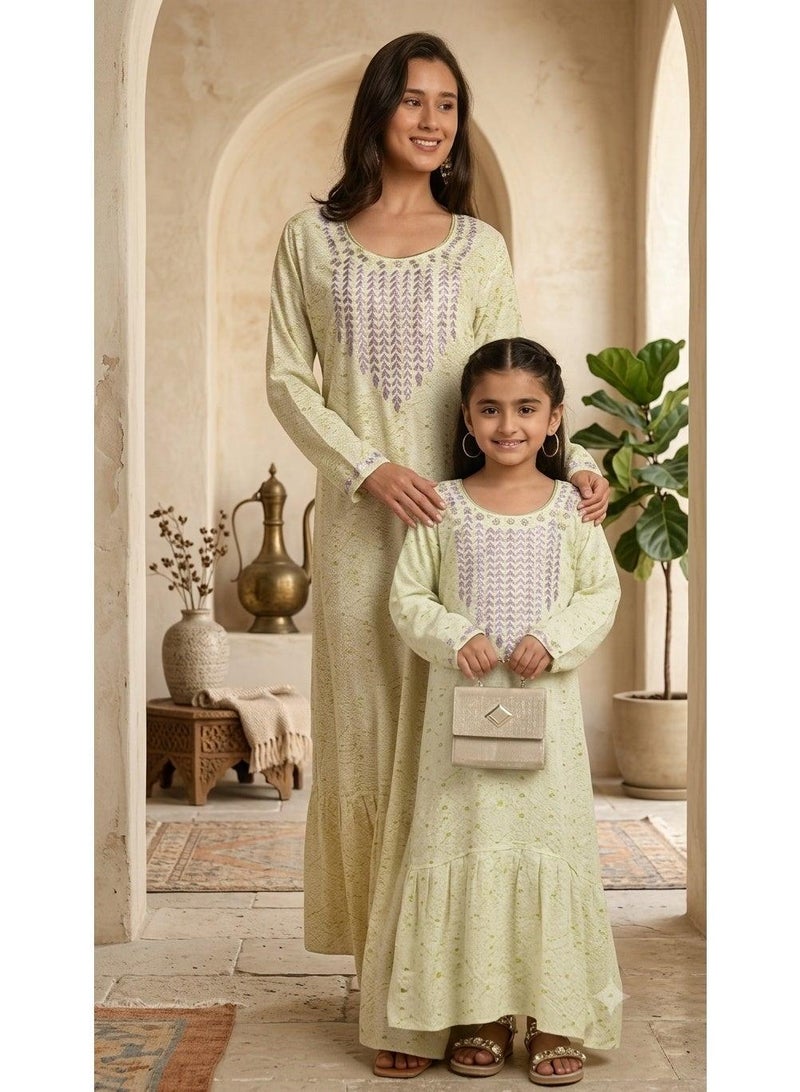 HANA & SARA Trendy Luxe Printed Arabic Jalabiya Dress For Girls - Image 1