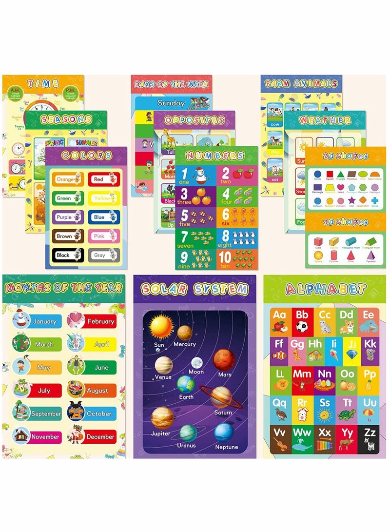 Beauenty 16-Piece Educational Preschool Posters for Toddlers and Kids' Classroom Learning, Includes Glue Dots for Easy Display and Engagement. - Image 1