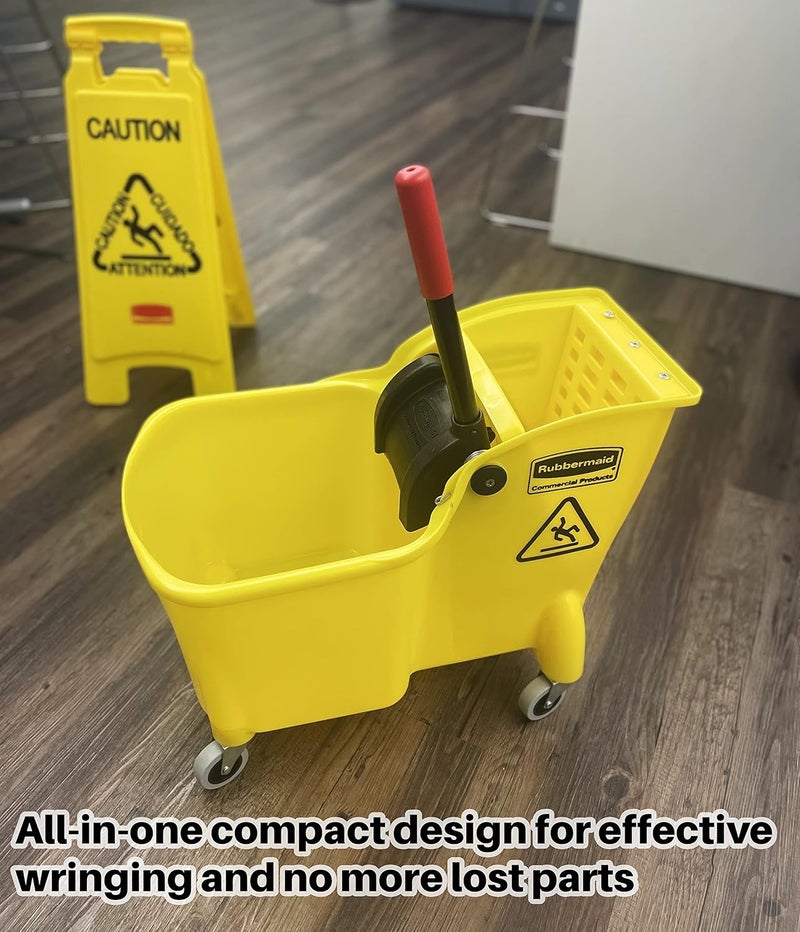 Rubbermaid دلو ممسحة ومجفف مطاطي تجاري من Rubbermaid سعة 31 QT مع عجلات باللون الأصفر لتنظيف الأرضيات - Image 5