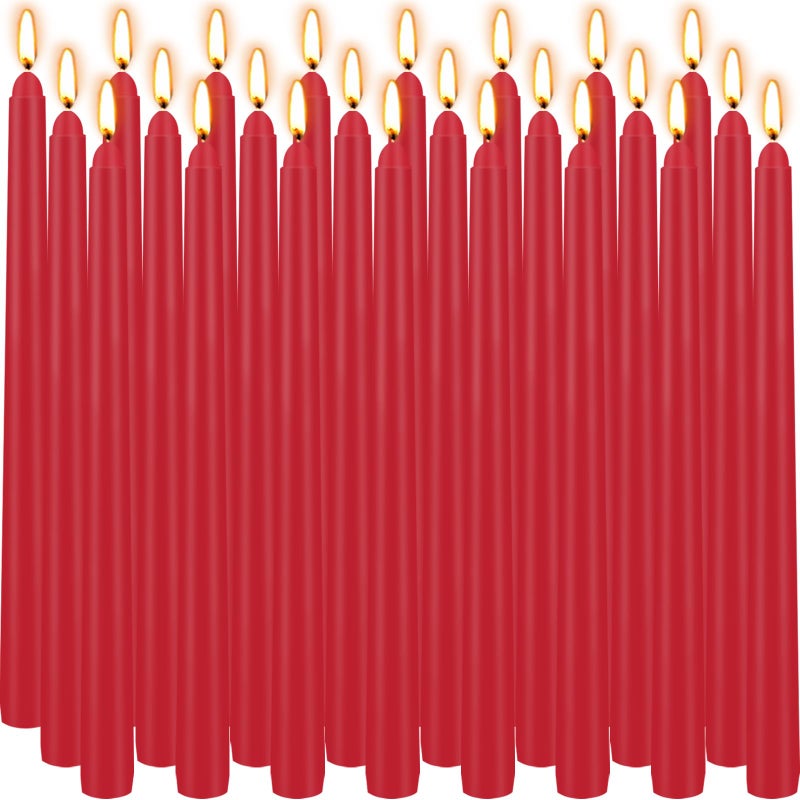 Jayhanvoe 24 Pack Red Taper Candles, 10 Inch Classic Red for Valentine's Day Decor, 7-8 Hour Burn, Clean-Burning Unscented Bulk Candles for Holiday Dinner Table, Fireplace Mantel, Wedding Centerpiece - Image 1