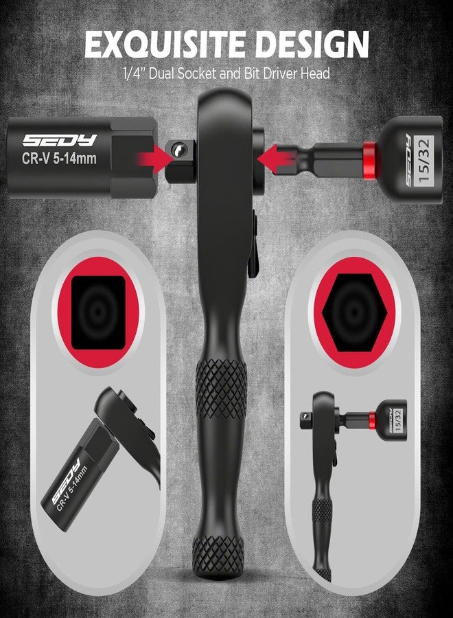 سيدي مجموعة مفكات صواميل مغناطيسية ممتازة بقطر 1/4 بوصة، مكونة من 41 قطعة، مترية ومعيارية وعميقة من SAE، مع محولات مقبس، ومفتاح ربط سقاطة 2 في 1، ومفك صواميل مجنح، ومقابس عالمية، وحامل بت سريع الفك. - Image 3